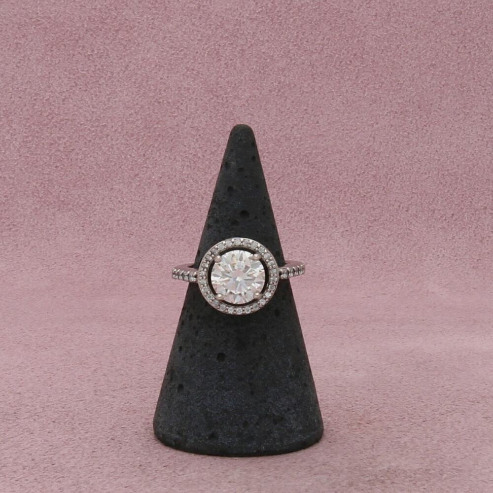 sterling silver round-cut cz & halo ring size 5.25 - Picture 3 of 5